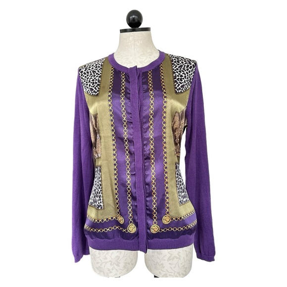 Chi by Falchi Purple Cardigan Silk & Cashmere Knit Poly Panels   Size Medium - Picture 11 of 11
